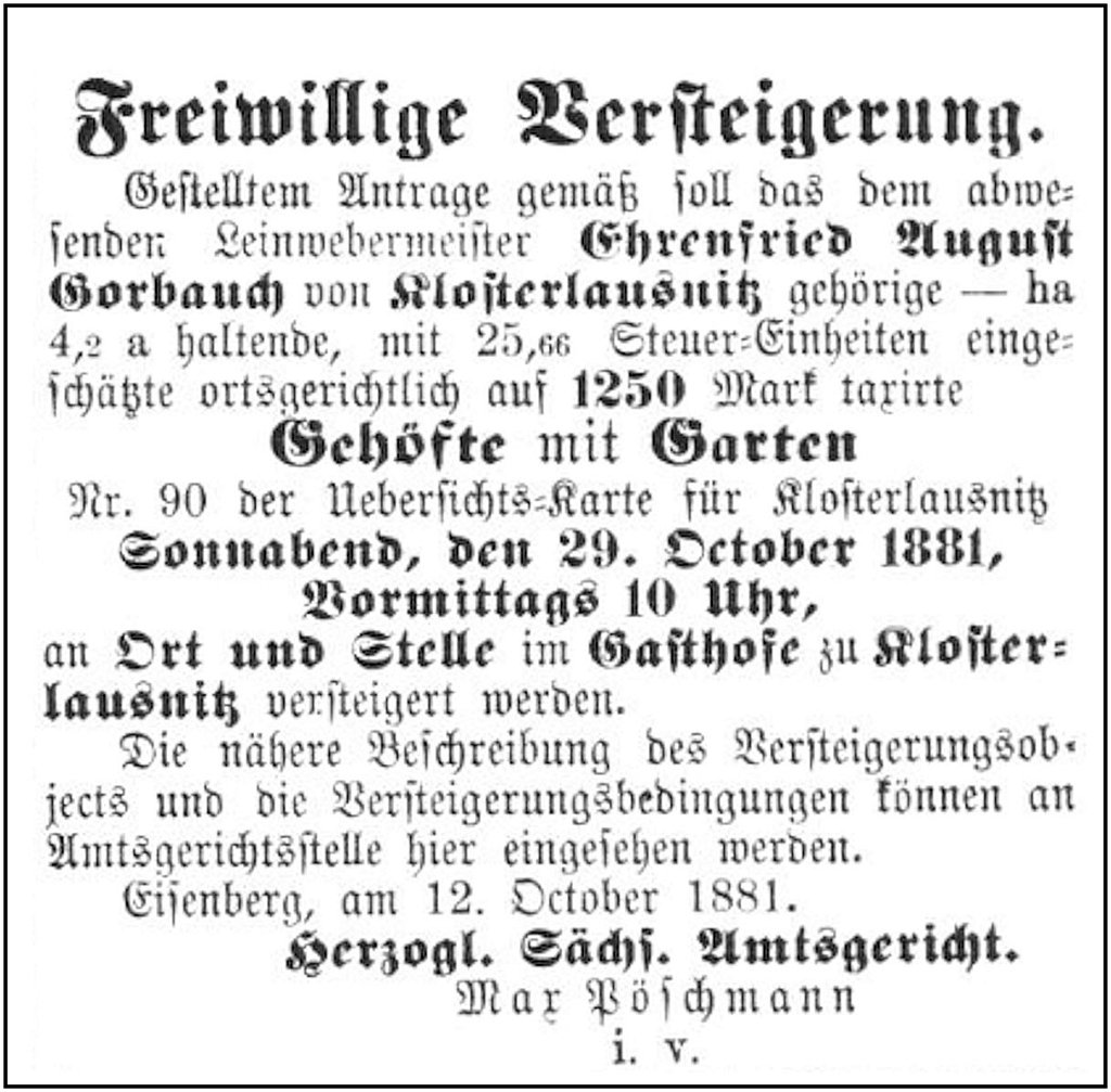 1881-10-19 Kl Versteigerung